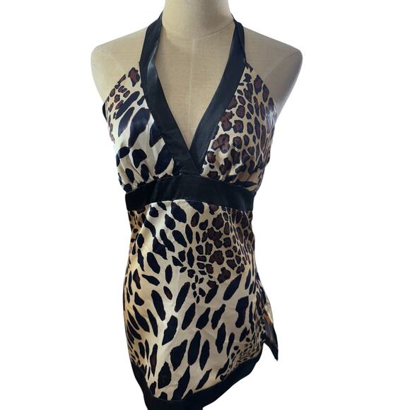 "CANDIE'S" Y2K Babydoll Cheetah Halter Top Vintage SZ S Diva Club Streetwear - Picture 1 of 10